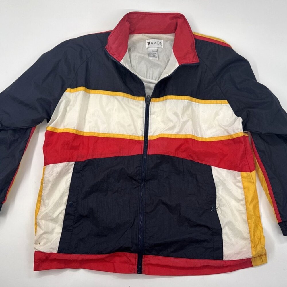 Vintage 90s Windbreaker Jacket Womens XL Nylon Colorblock Track Lined Full Zip